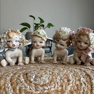 Ceramic Set vintage bisque porcelain baby figurines - 2 pc blue OR pink
